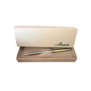 Anson Ballpoint Pen Silver Gold Two Tone Steel Vintage Writing Tool Box Logo